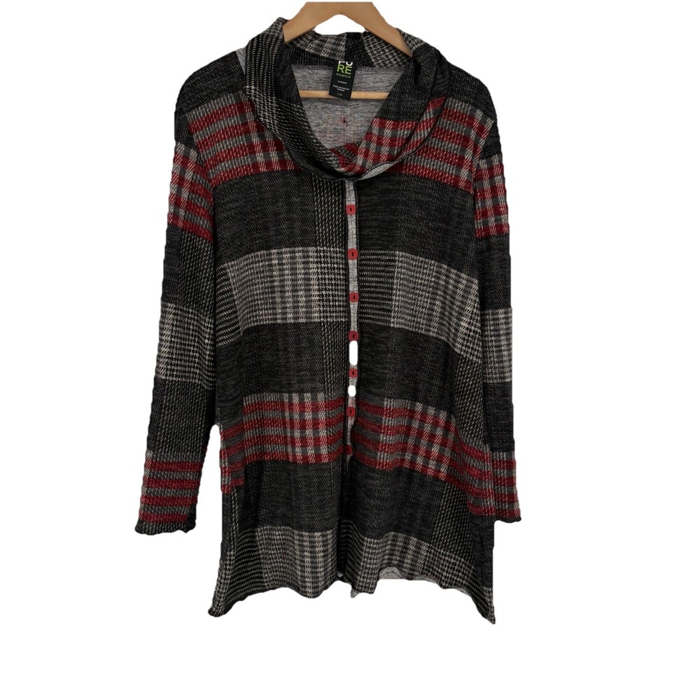 Pure Essence Womens Cowl Neck Boho Tunic Top‎ Large Buttons Plaid Art to Wear